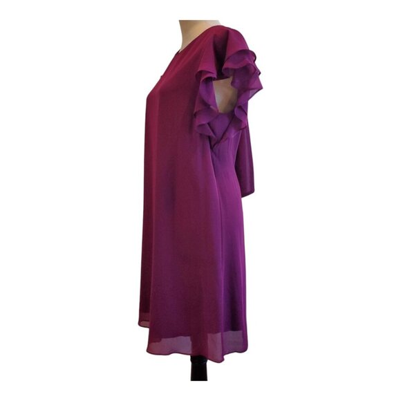 SOPRANO SZ L Purple Flowy Ruffed Cap Sleeve Open-back w/Tie Back Chiffon Dress - Picture 3 of 7